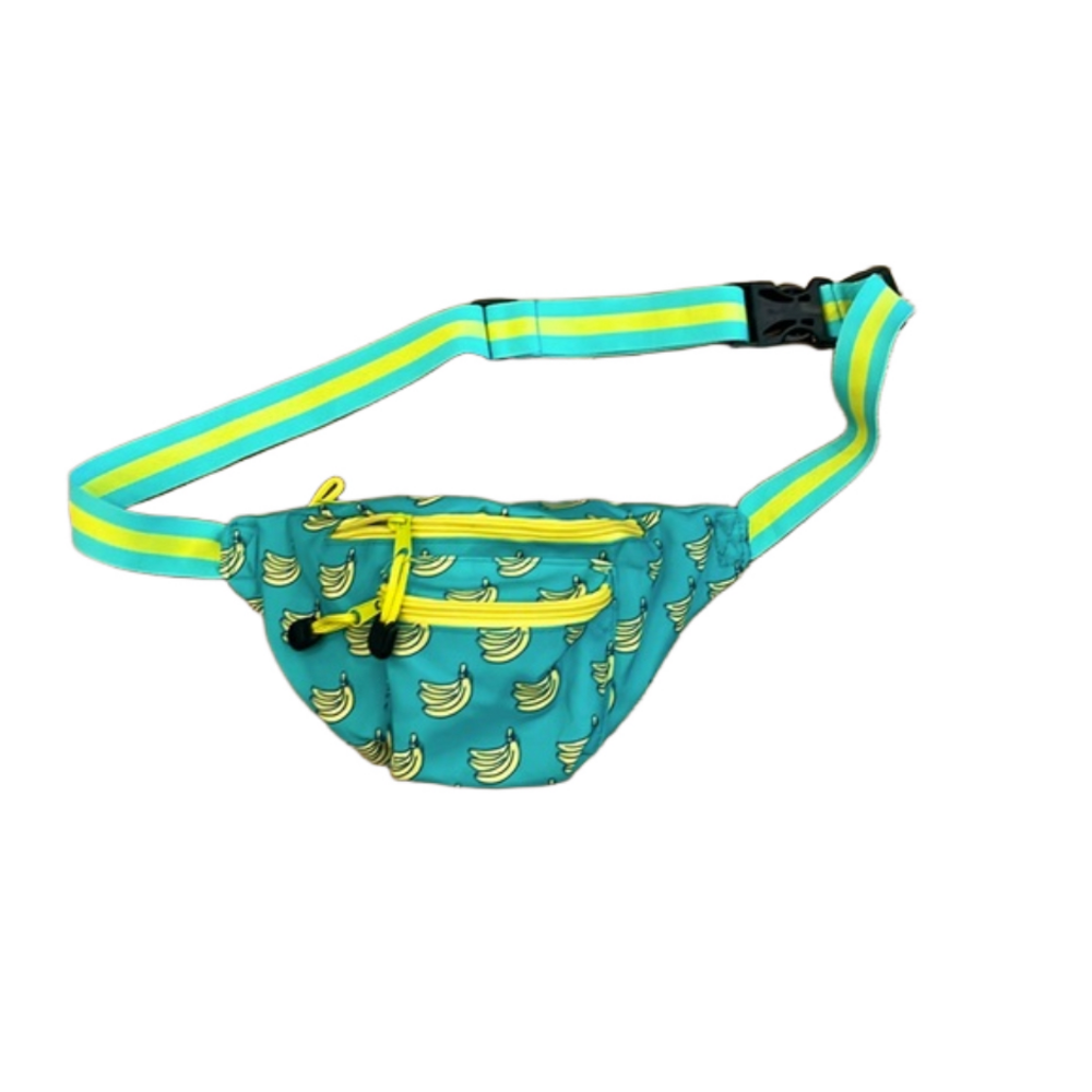 Tipsy elves, banana, yellow green fanny pack, hip bag travel shopping, fun